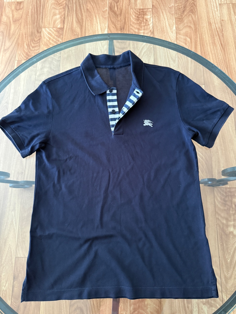 Burberry Navy Polo with Striped Placket